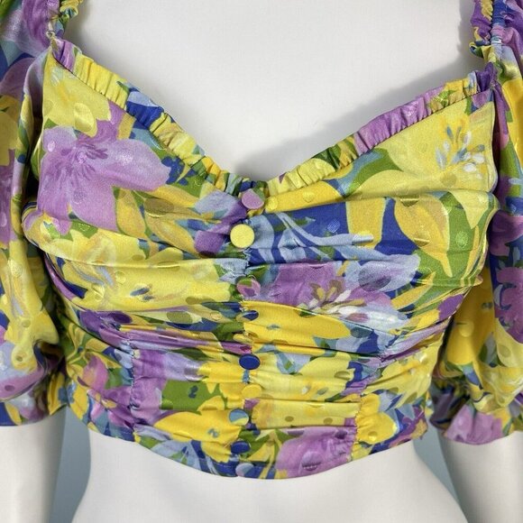 For Love & Lemons Cassia Floral Puff Sleeve Crop Top Size Small Party Evening - Picture 3 of 15